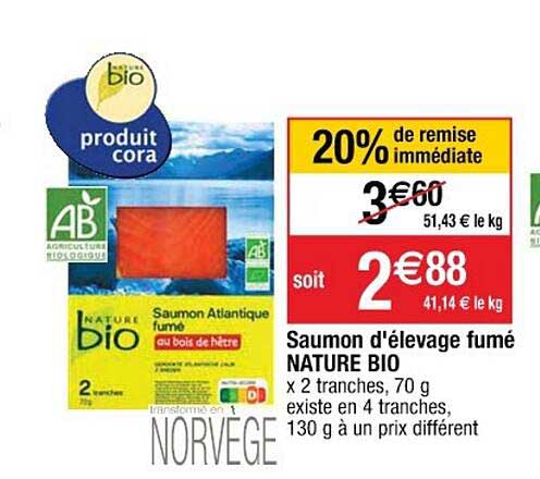 saumon d'élevage fumé nature bio