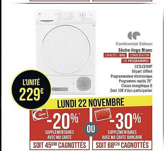 sèche-linge blanc continental edison
