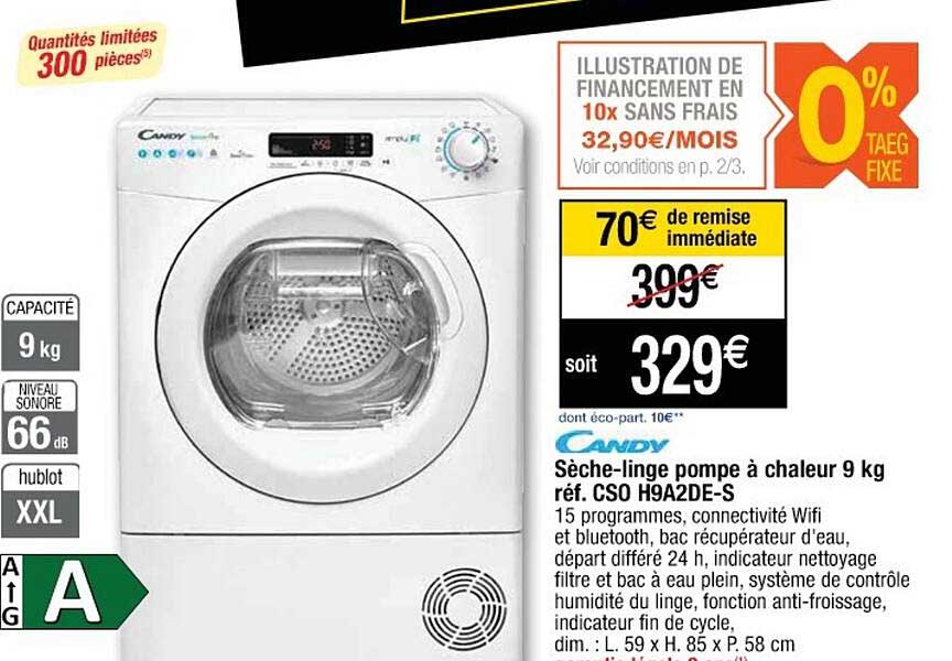 sèche-linge pompe à chaleur 9 kg candy