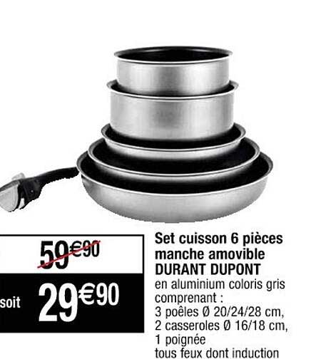 set cuisson 6 pièces manche amovible durant dupont