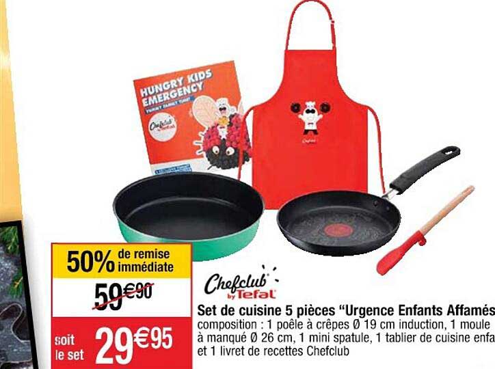 set de cuisine 5 pièces "urgence enfants affamés" chefclub by tefal