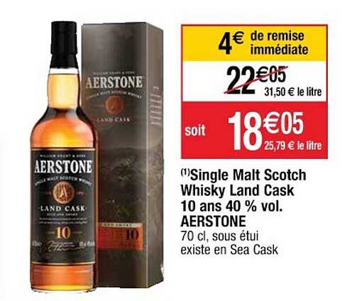 single malt scotch whisky land cask 10 ans 40% vol. aerstone