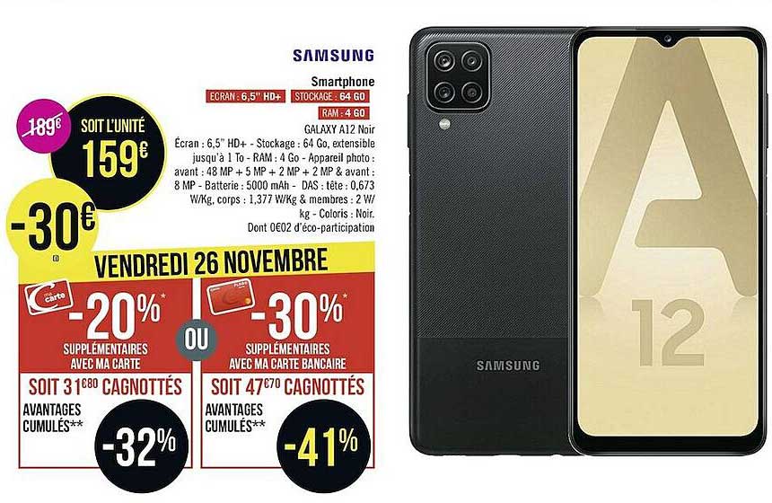 smartphone galaxy a12 noir samsung
