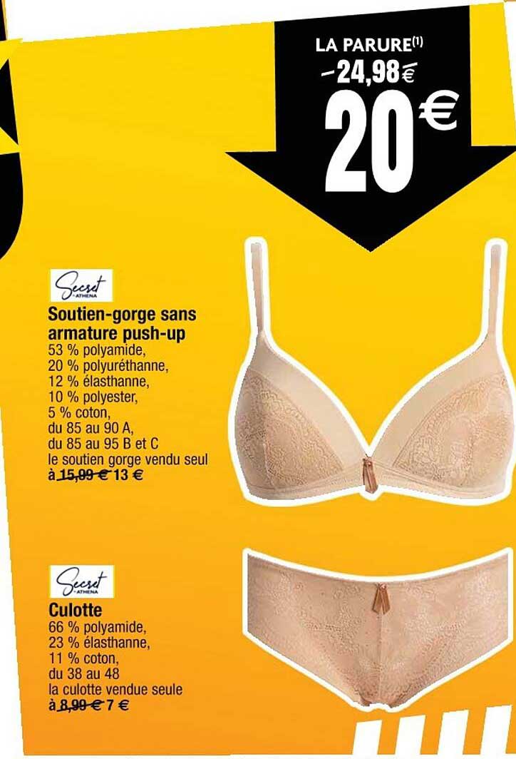 soutien-gorge sans armature push-up, culotte