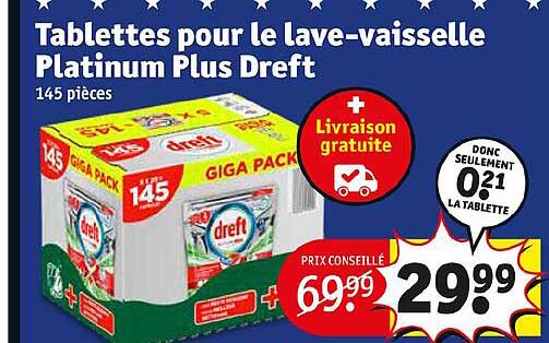 tablettes pour le lave-vaisselle platinum plus dreft