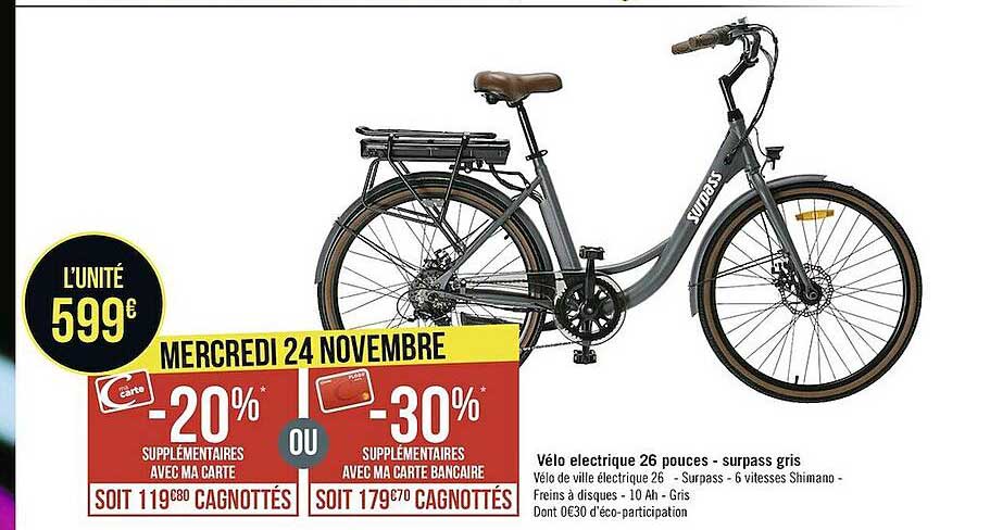 vélo électrique 26 pouces - surpass gris