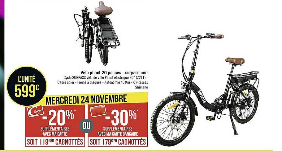 vélo pliant 20 pouces - surpass noir