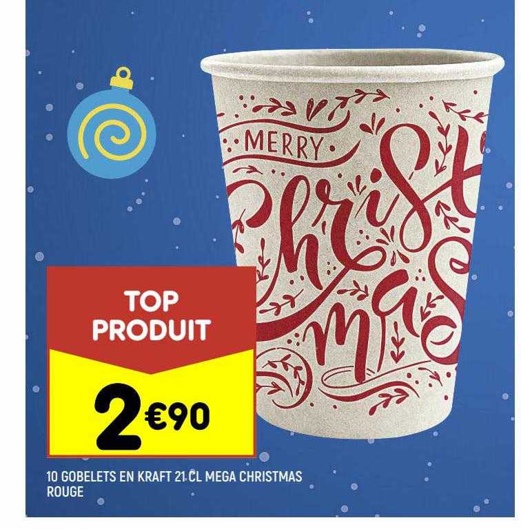 10 gobelets en kraft 21 cl méga christmas rouge