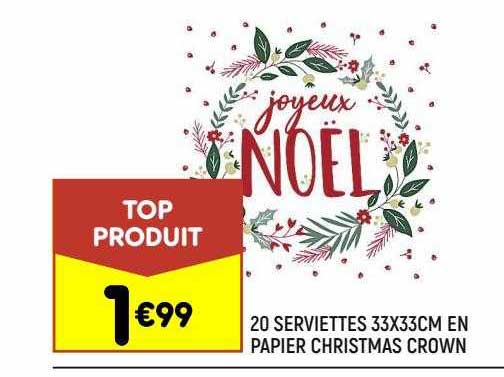 20 serviettes 33 x 33 cm en papier christmas crown