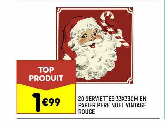 20 serviettes 33 x 33 cm en papier père noël vintage rouge