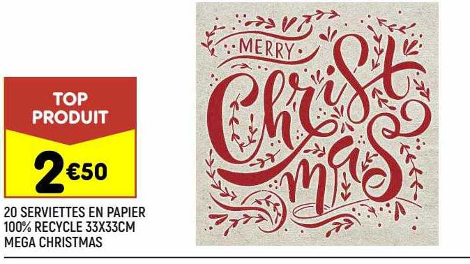 20 Serviettes En Papier 100% Recyclé 33 X 33 Cm Méga Christmas