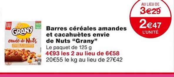 barres céréales amandes et cacahuètes envie de nuts "grany"