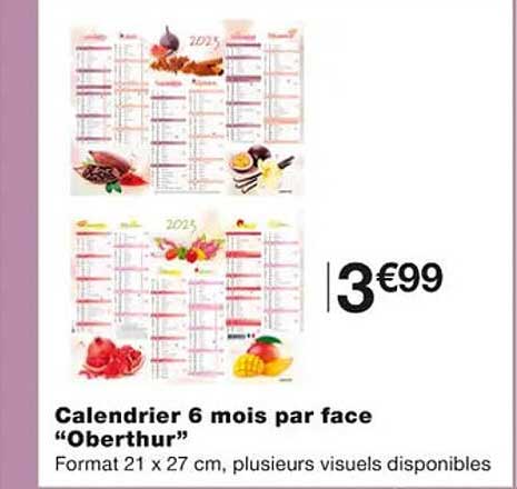 calendrier 6 mois par face "oberthur"