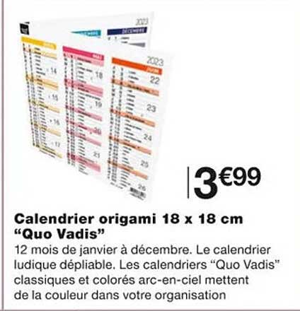 calendrier origami 18 x 18 cm "quo vadis"