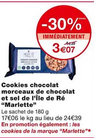 cookies chocolat morceaux de chocolat et sel de l'île de ré "marlette"