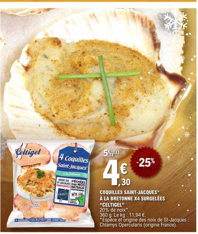 coquilles saint-jacques à la bretonne x4 surgelées "celtigel"