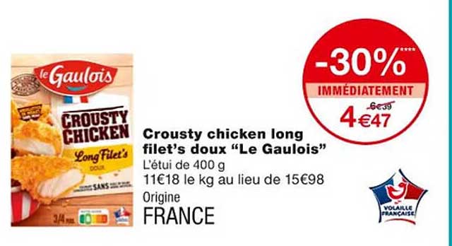 crousty chicken long filet's doux "le gaulois"