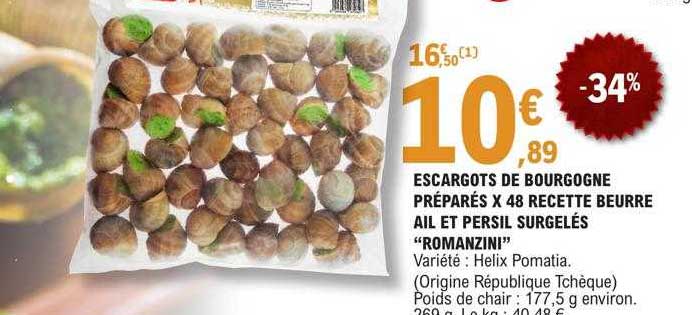 escargots de bourgogne préparés x48 recette beurre ail et persil surgelés "romanzini"