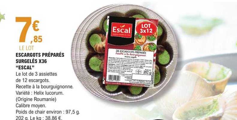 escargots préparés surgelés x36 "escal"