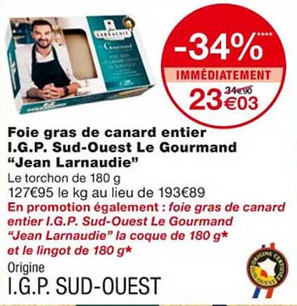 foie gras de canard entier i.g.p. sud-ouest le gourmand "jean larnaudie"