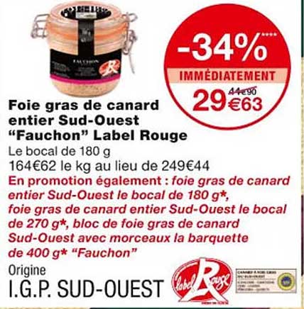 foie gras de canard entier sud-ouest "fauchon" label rouge