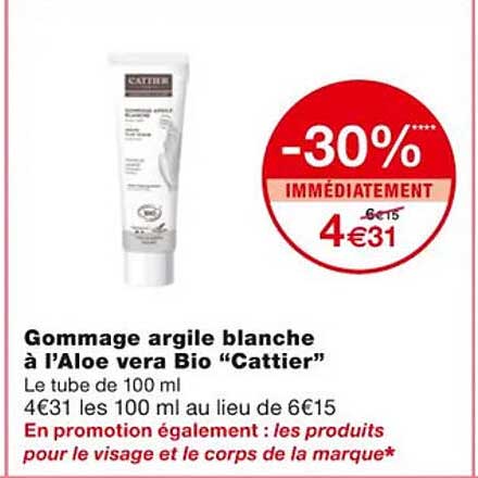 gommage argile blanche à l'aloe vera bio "cattier"