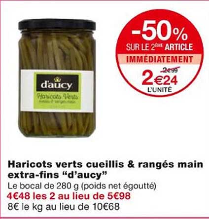 haricots verts cueillis & rangés mains extra-fins "d'aucy"