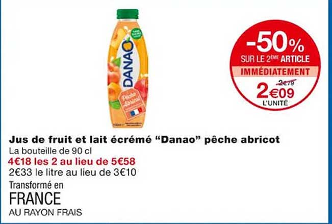 Jus De Fruit Et Lait écrémé "danao" Pêche Abricot