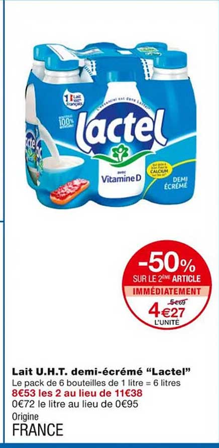 lait u.h.t. demi-écrémé "lactel"