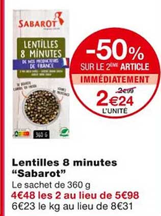 lentilles 8 minutes "sabarot"