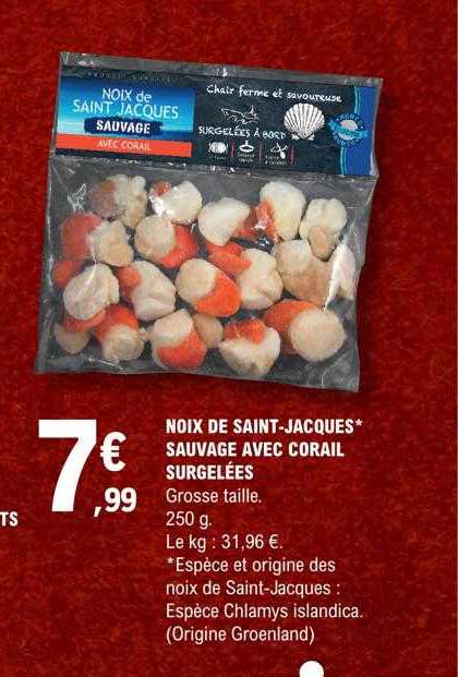 Noix De Saint-jacques Sauvage Avec Corail Surgelées