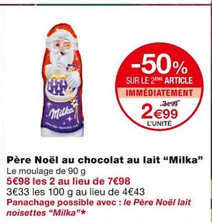 père noël au chocolat au lait "milka"