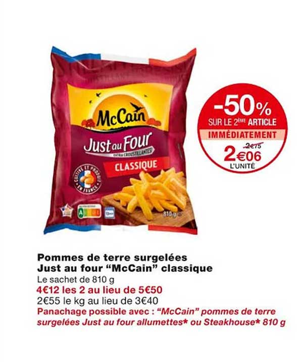 pommes de terre surgelées just au four "mcCain" classique