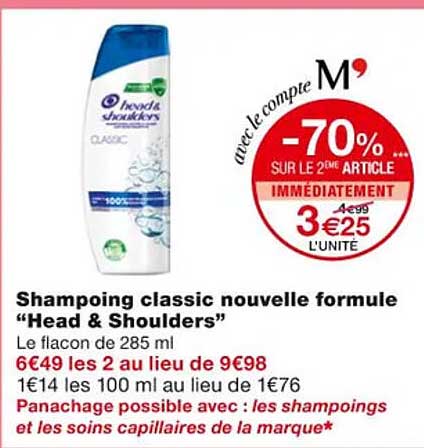 shampoing classic nouvelle formule "head & shoulders"