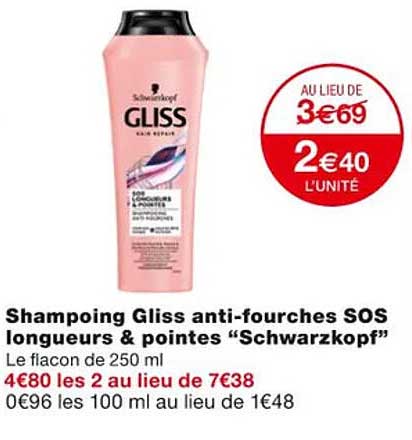 shampoing gliss anti-fourches sos longueurs & pointes "schwarzkopf"