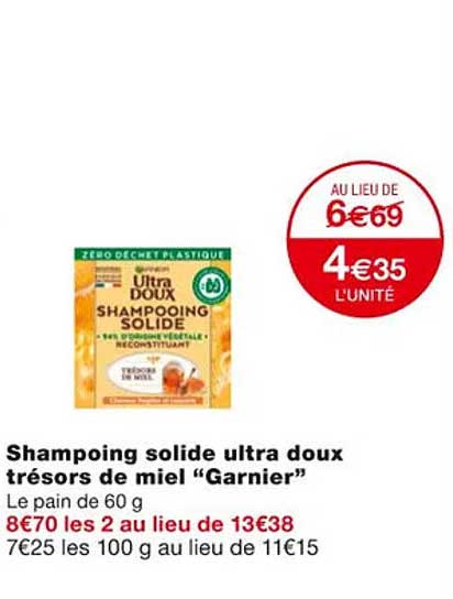 shampoing solide ultra doux trésors de miel "garnier"