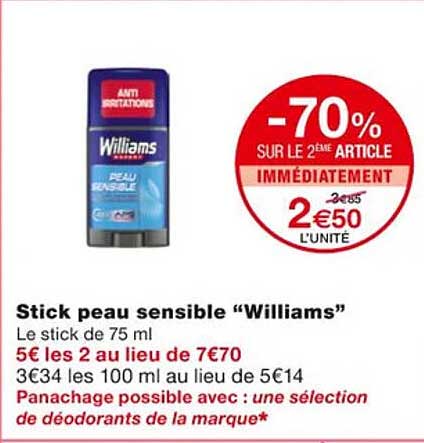 stick peau sensible "williams"