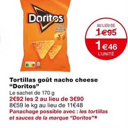 Tortillas Goût Nacho Cheese "doritos"