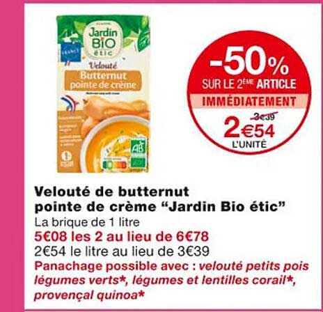Velouté De Buternut Pointe De Crème "jardin Bio étic"