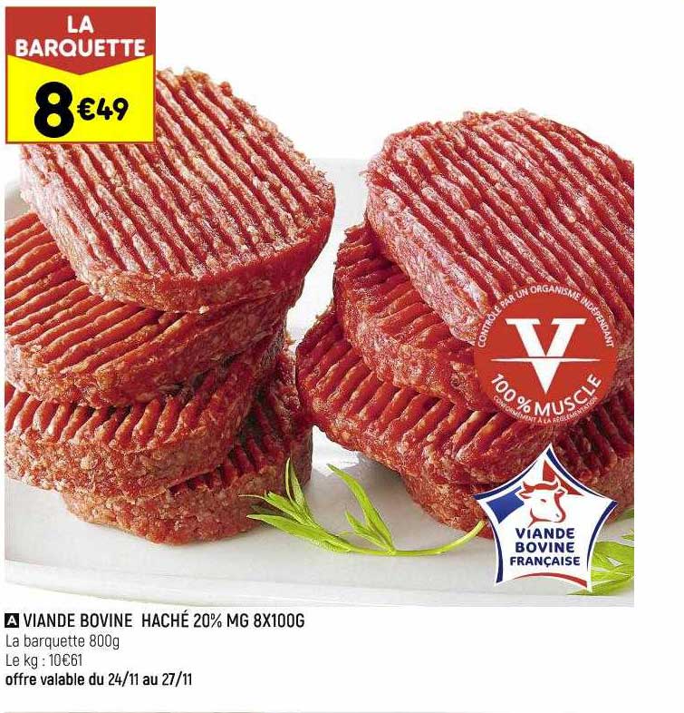 Viande Bovine Haché 20% Mg 8 X 100 G