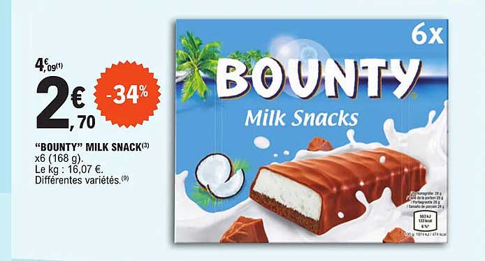 "bounty" milk snack