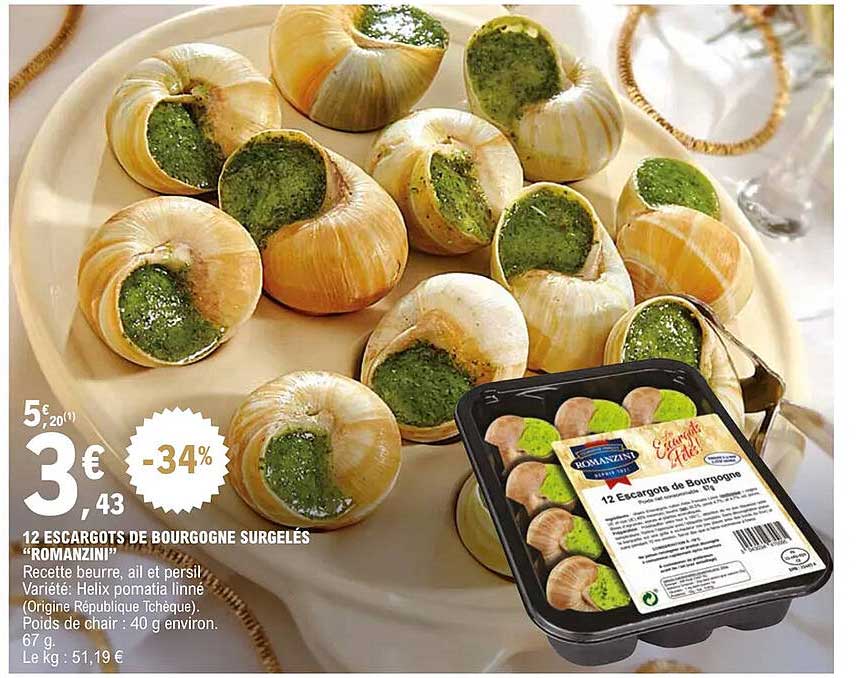 12 escargots de bourgogne surgelés "romanzini"