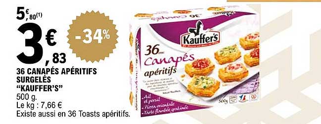 36  Canapés Apéritifs Surgelés "kauffer's