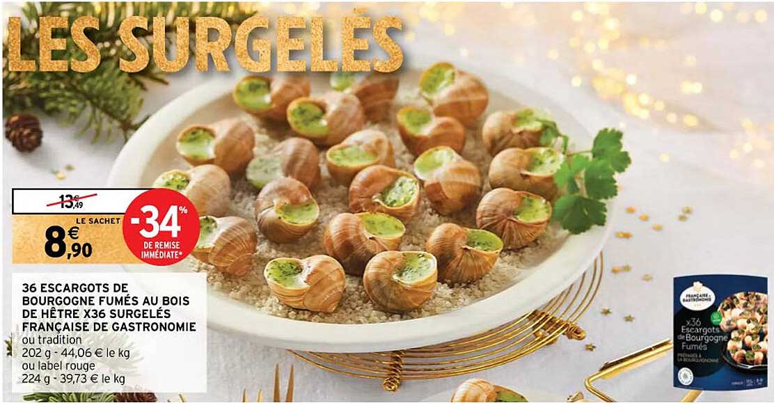 36 escargots de bourgogne fumés au bois de hêtre x36 surgelés française de gastronomie