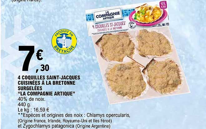 4 coquilles saint-jacques cuisinées à la bretonne surgelées "la compagnie artique"