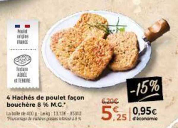 4 hachés de poulet façon bouchère 8% m.g.