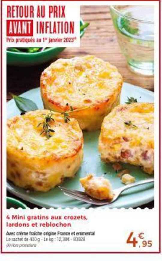 4 mini gratins aux crozets, lardons et reblochon