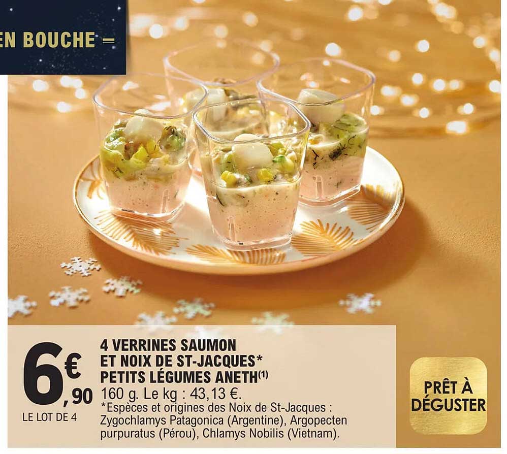 4 verrines saumon et noix de st-jacques petits légumes aneth