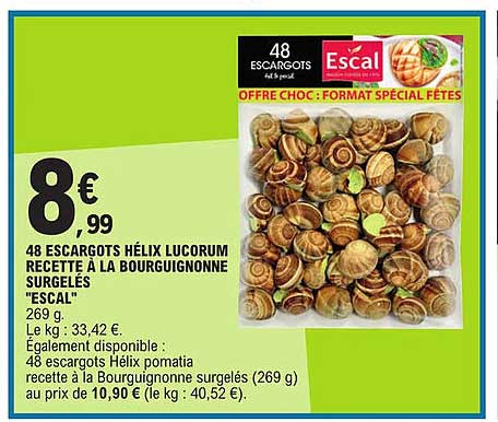 48 escargots hélix lucorum recette  à la gourguignonne surgelées "escal"