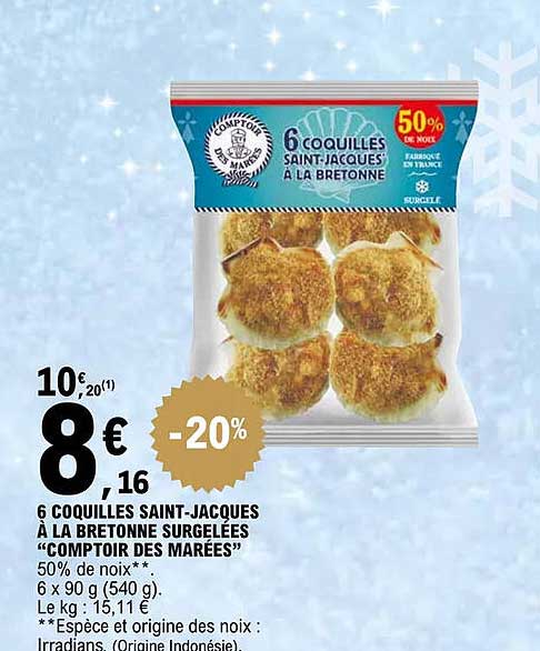 6 coquilles saint-jacques à la bretonne surgelées "comptoir des marées"